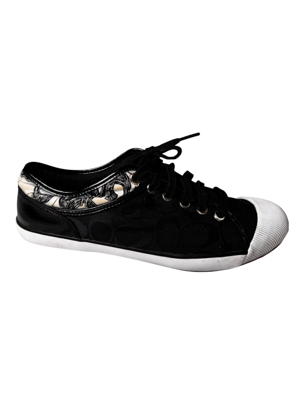 Coach Barrett Signature C Canvas Patent Ribbed Cap Toe Sneakers Black 10